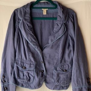 Anthropologie Elevenses Periwinkle Blue Linen Blazer Size Small